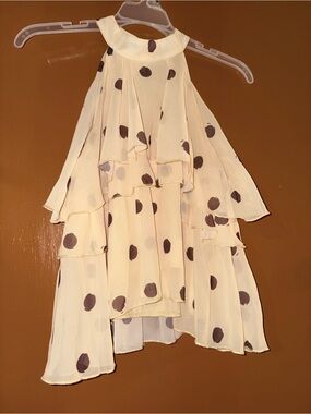 SHEIN Ivory Polka Dot Ruffled Halter Blouse